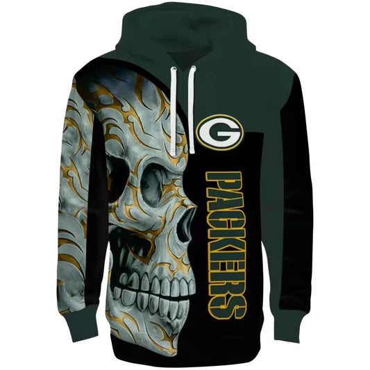 Green Bay Packers Skull Motif Green Black Aop Hoodie - Moonbestprint