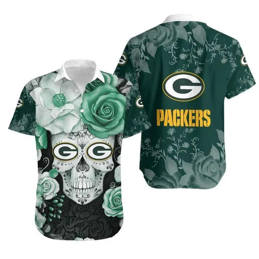 Green Bay Packers Skull Nfl Gift For Fan Hawaiian Graphic Print Short Sleeve Hawaiian Shirt, NFL Hawaiian Shirt Moonbestprint