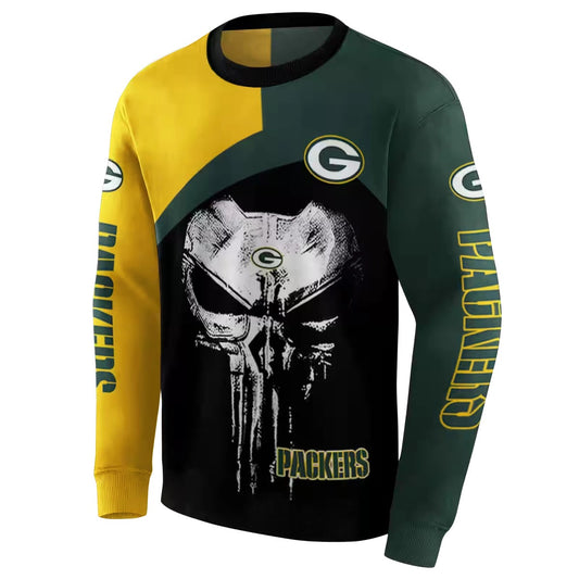 Green Bay Packers Skull Punisher Gold Black Aop Sweatshirt - Moonbestprint