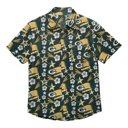 Green Bay Packers Star And Hibiscus Design Hawaiian Shirt - Moonbestprint