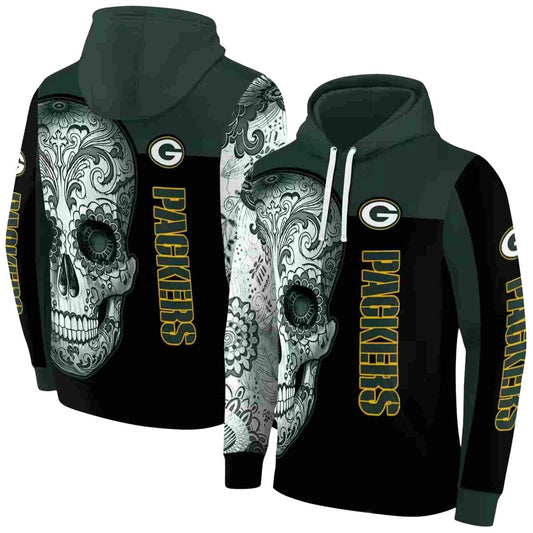 Green Bay Packers Sugar Skull Green Black Aop Hoodie - Moonbestprint