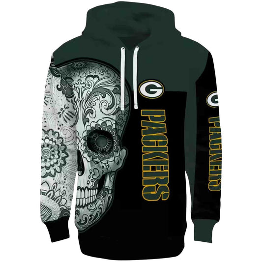 Green Bay Packers Sugar Skull Green Black Aop Hoodie - Moonbestprint