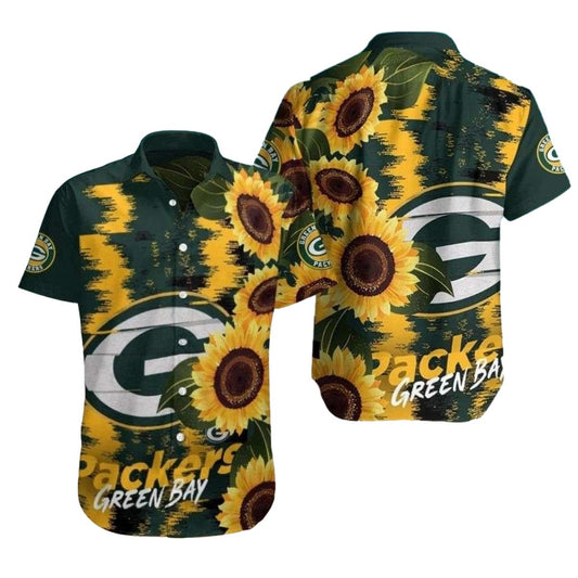 Green Bay Packers Sunflower Field Tropical Hawaiian Shirt - Moonbestprint