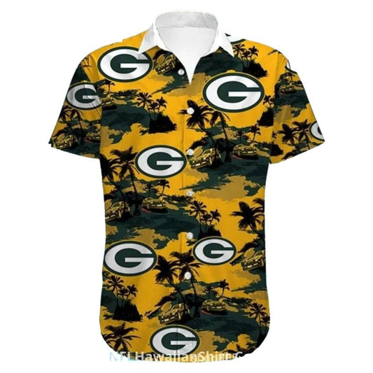 Green Bay Packers Sunset And Tropical Trees 2025 Hawaiian Shirt - Moonbestprint
