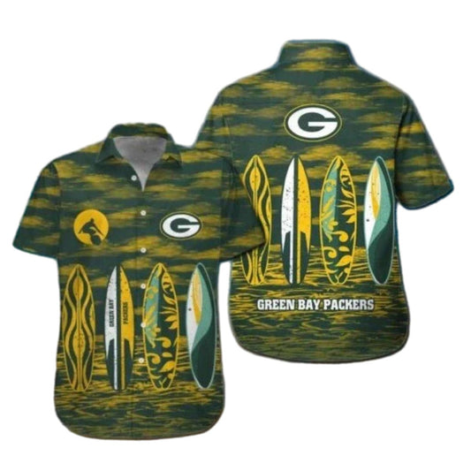 Green Bay Packers Surfboard Beach Vibes 2025 Hawaiian Shirt - Moonbestprint