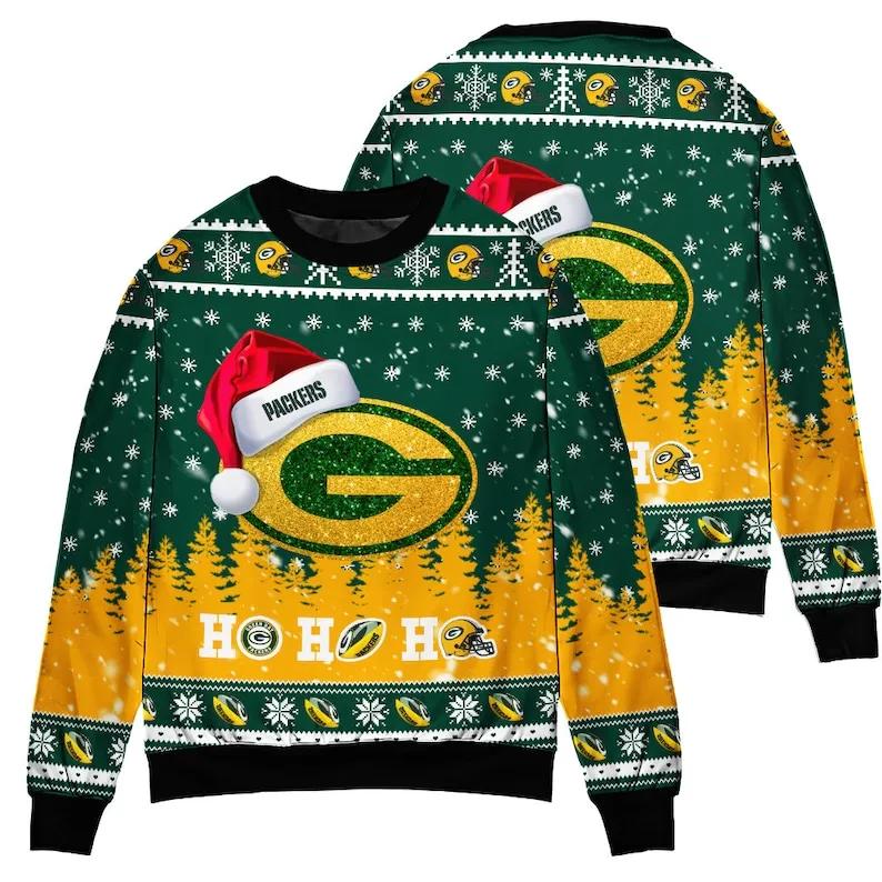 Green Bay Packers Symbol Wearing Santa Claus Hat Ugly Christmas Sweater, NFL Christmas Sweater Moonbestprint