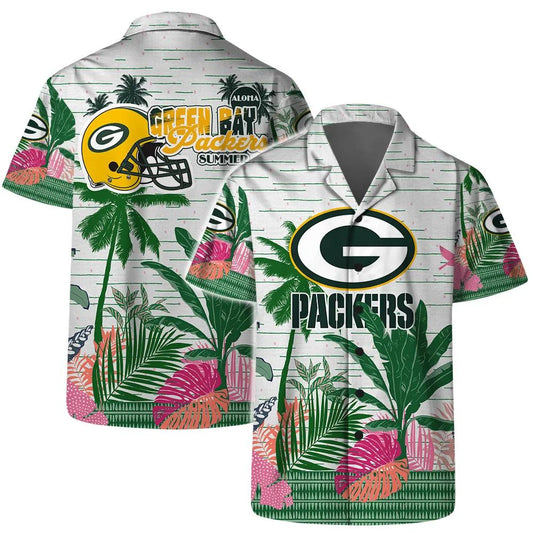 Green Bay Packers Team Logo Pattern Aloha Colorful Retro Hawaiian Shirt, NFL Hawaiian Shirt Moonbestprint