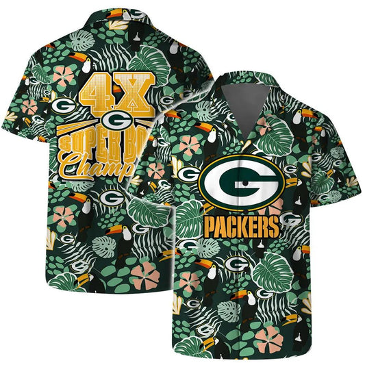 Green Bay Packers Team Logo Pattern Champions Hawaiian Shirt, NFL Hawaiian Shirt Moonbestprint