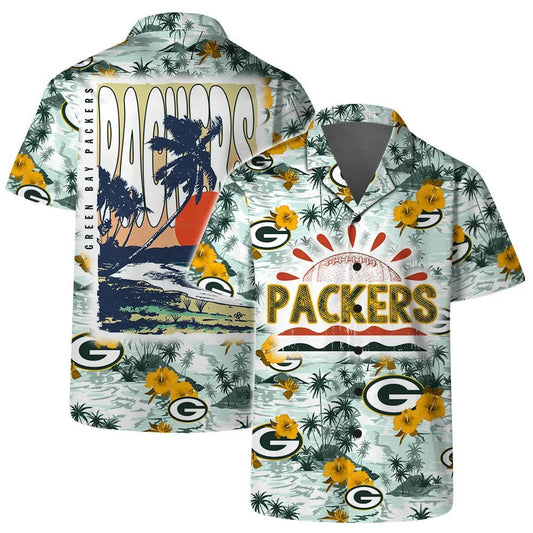 Green Bay Packers Team Logo Pattern Football Hawaiian Shirt, NFL Hawaiian Shirt Moonbestprint