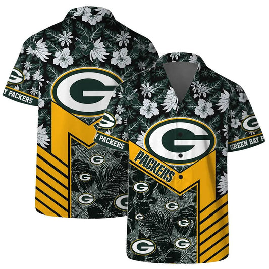 Green Bay Packers Team Logo Pattern Hibiscus Flower Hawaiian Shirt, NFL Hawaiian Shirt Moonbestprint