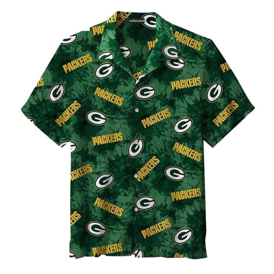 Green Bay Packers Tie Dye And Team Logos Pattern Hawaiian Shirt - Moonbestprint