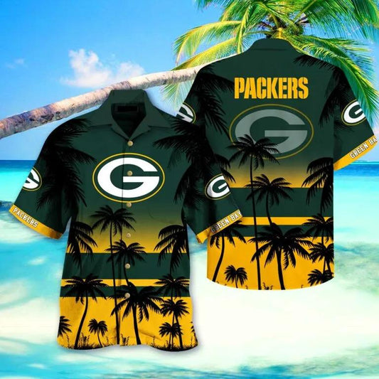 Green Bay Packers Tree Aloha Hawaiian Shirt, NFL Hawaiian Shirt Moonbestprint