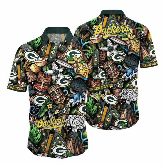 Green Bay Packers Tribal Tiki Touchdown 2025 Hawaiian Shirt - Moonbestprint
