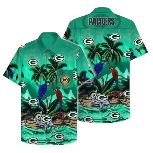 Green Bay Packers Tropical Birds And Palm Trees Hawaiian Shirt - Moonbestprint