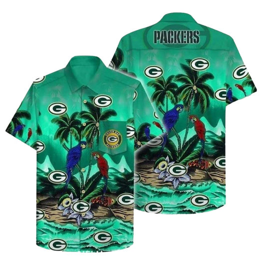 Green Bay Packers Tropical Birds And Palm Trees Hawaiian Shirt - Moonbestprint