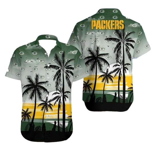 Green Bay Packers Tropical Sunset Palm Tree Hawaiian Shirt - Moonbestprint