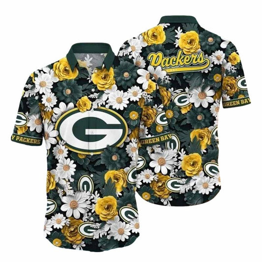Green Bay Packers Tropical With Yellow Roses Hawaiian Shirt - Moonbestprint