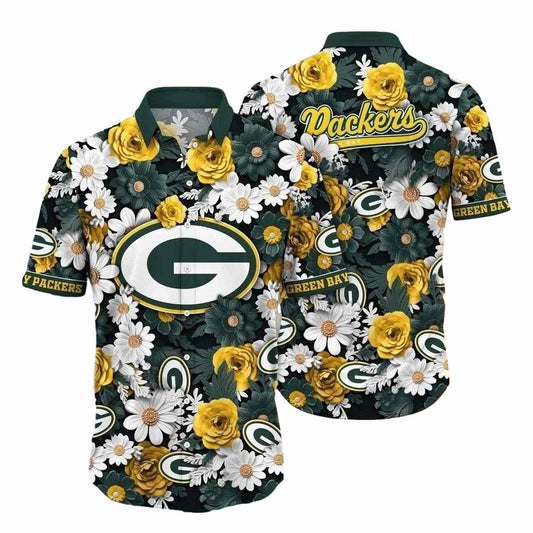 Green Bay Packers Tropical With Yellow Roses Hawaiian Shirt - Moonbestprint