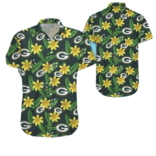 Green Bay Packers Tropical Yellow Flower Hawaiian Shirt - Moonbestprint