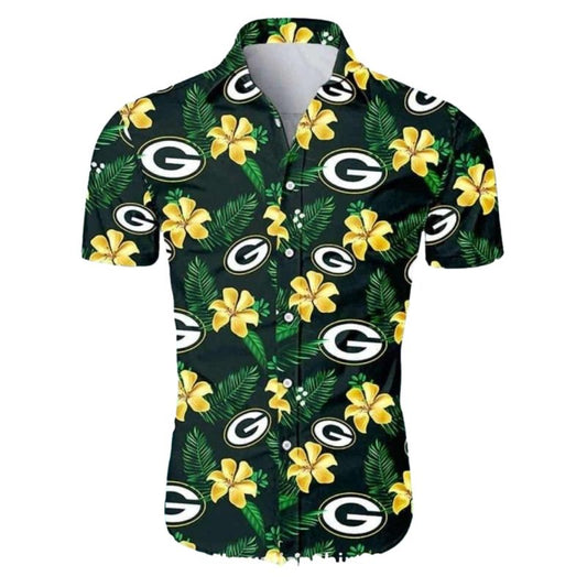 Green Bay Packers Tropical Yellow Flowers And Logo Hawaiian Shirt - Moonbestprint