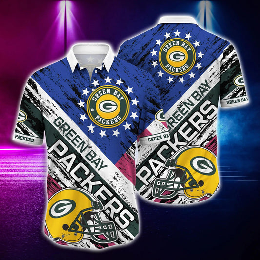 Green Bay Packers US Flag Pattern Hawaiian Shirt, NFL Hawaiian Shirt Moonbestprint