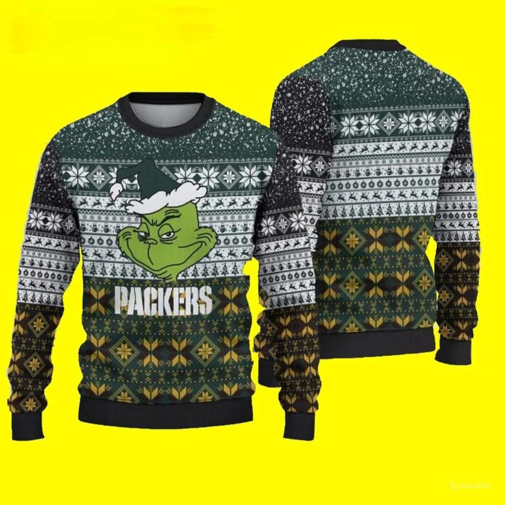 Green Bay Packers Ugly Christmas Sweater Grinch For Fans, NFL Christmas Sweater Moonbestprint