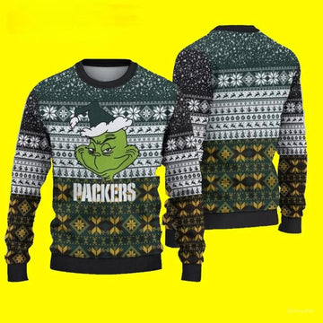 Green Bay Packers Ugly Christmas Sweater Grinch For Fans, NFL Christmas Sweater Moonbestprint