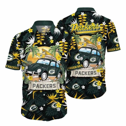 Green Bay Packers Vintage Car Tropical Hawaiian Shirt - Moonbestprint