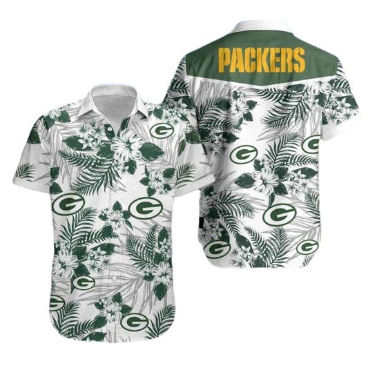 Green Bay Packers White Floral Summer Hawaiian Shirt - Moonbestprint