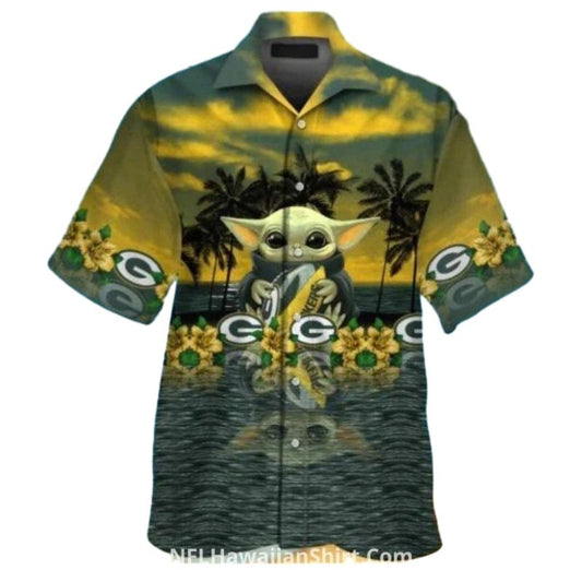 Green Bay Packers With Baby Yoda And Tropical Vibes 2025 Hawaiian Shirt - Moonbestprint