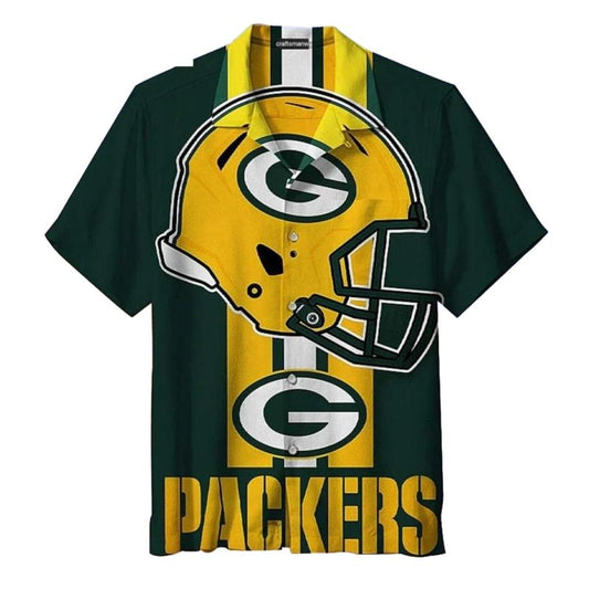 Green Bay Packers With Football Helmet Design Hawaiian Shirt - Moonbestprint