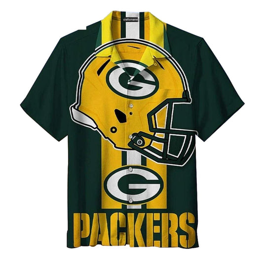 Green Bay Packers With Football Helmet Design Hawaiian Shirt - Moonbestprint