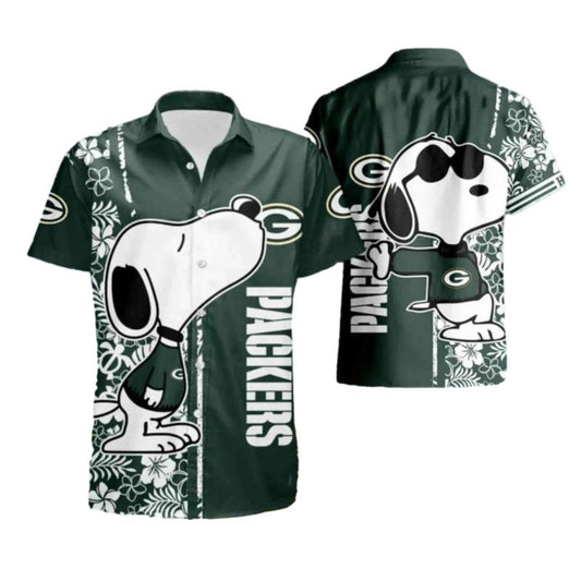 Green Bay Packers With Snoopy And Tropical Vibes Hawaiian Shirt - Moonbestprint