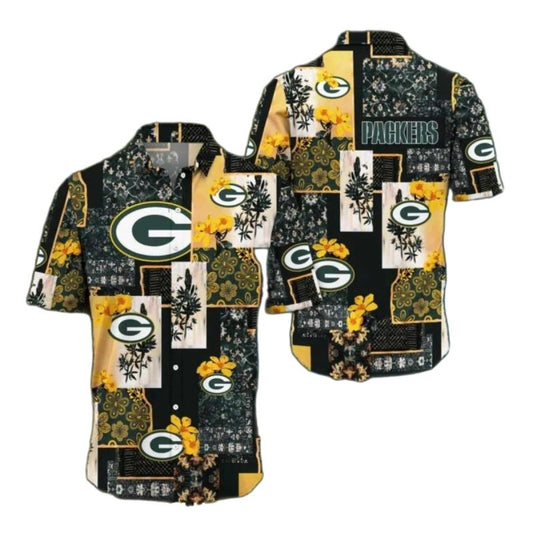 Green Bay Packers With Vintage Floral And Logo 2025 Hawaiian Shirt - Moonbestprint