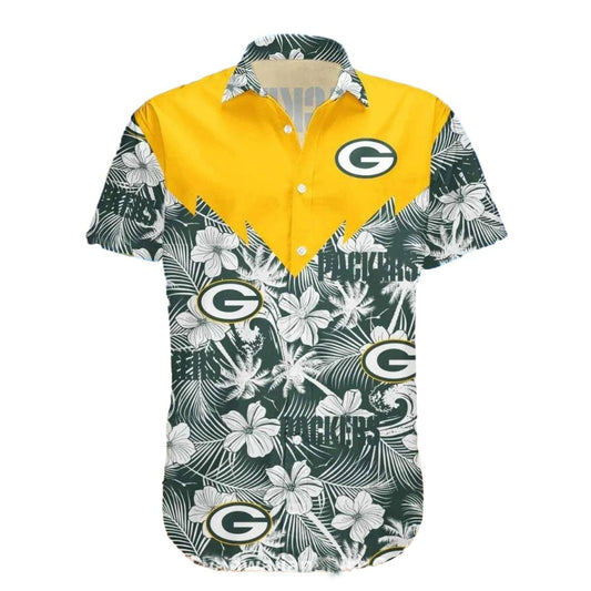 Green Bay Packers Yellow Accent Floral Hawaiian Shirt - Moonbestprint