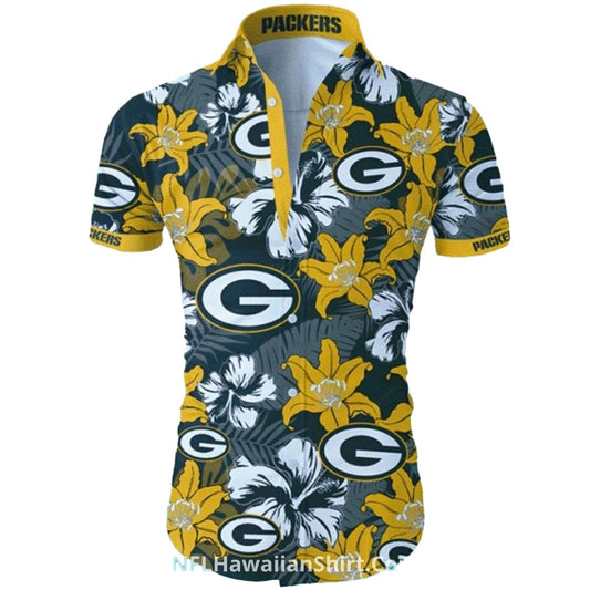 Green Bay Packers Yellow And White Floral Hawaiian Shirt - Moonbestprint