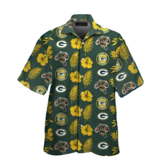 Green Bay Packers Yellow Flower And Logo Hawaiian Shirt - Moonbestprint
