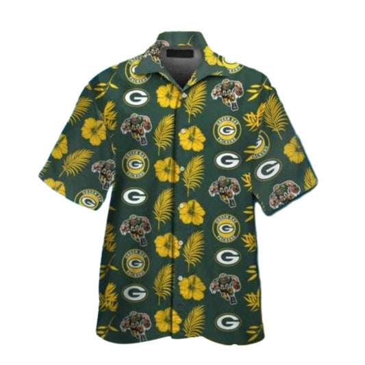 Green Bay Packers Yellow Flower And Logo Hawaiian Shirt - Moonbestprint