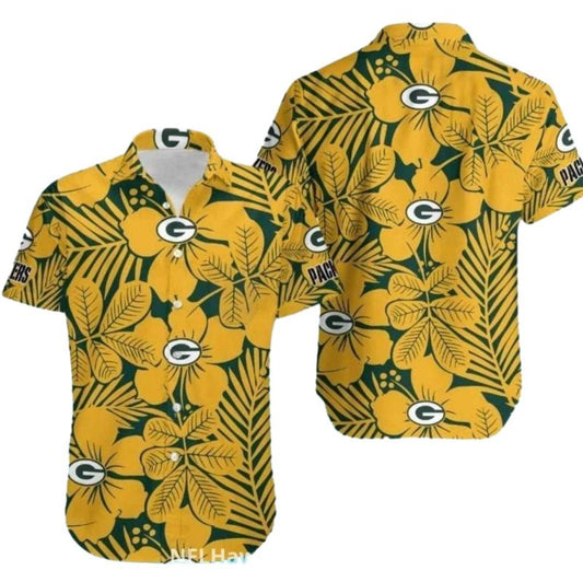 Green Bay Packers Yellow Hibiscus Hawaiian Shirt - Moonbestprint
