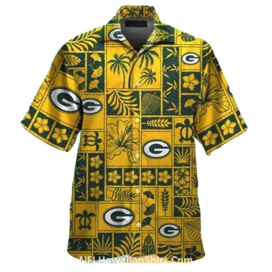 Green Bay Packers Yellow Tribal Patchwork Hawaiian Shirt - Moonbestprint