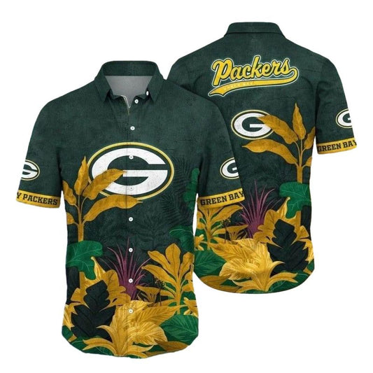 Green Bay Tropics Lush Greenery Gold Flair Hawaiian Shirt - Moonbestprint