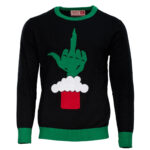 Green Cartoon Monster Middle Finger Adult Ugly Christmas Sweater – Moonbestprint