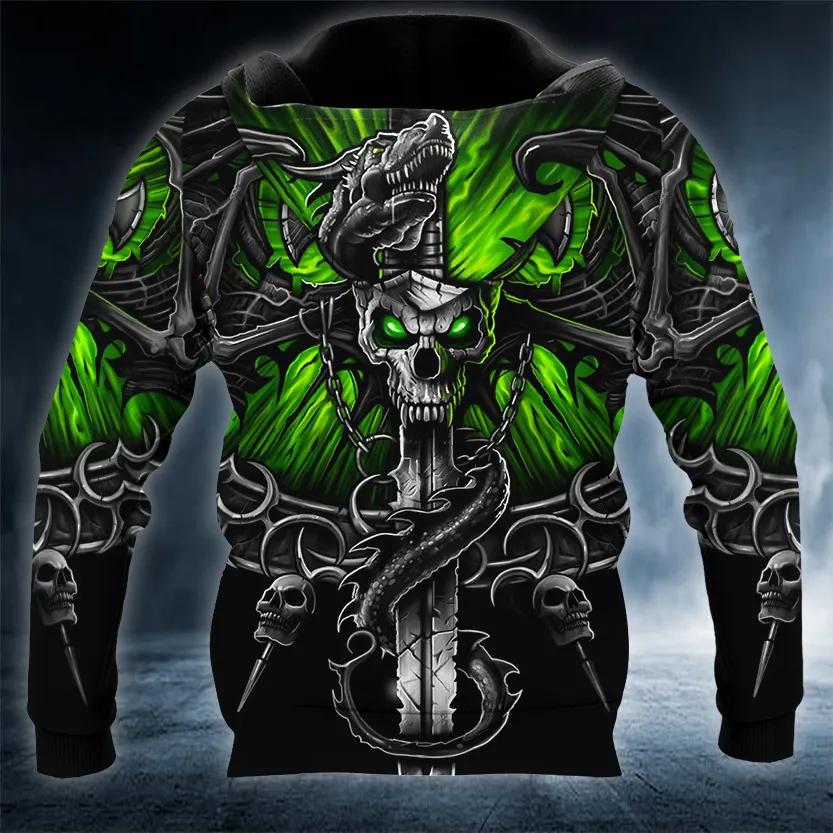 Green Eyes Ox Horn Skull 3D Hoodie Moonbestprint