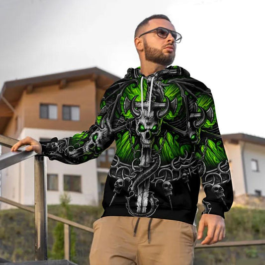 Green Eyes Ox Horn Skull 3D Hoodie Moonbestprint