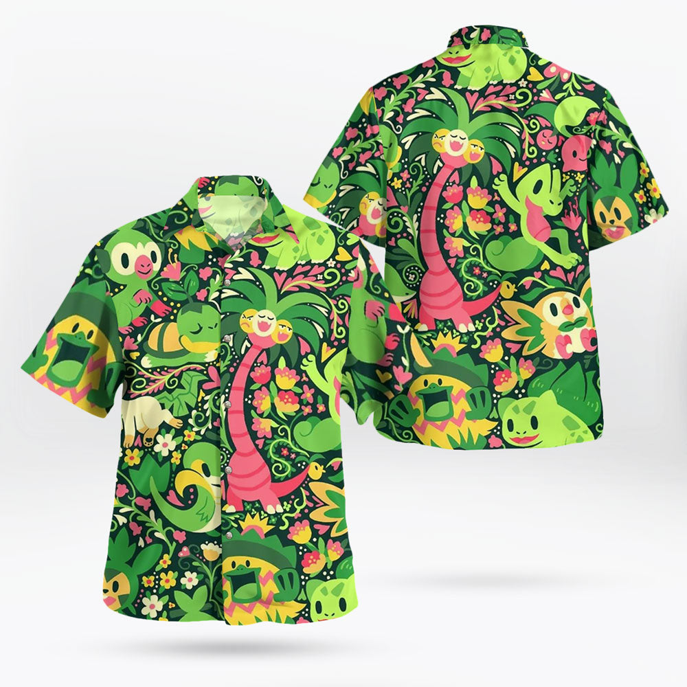 Green Grass Type Pattern Pokemon Hawaiian Shirt For Men And Women – Moonbestprint