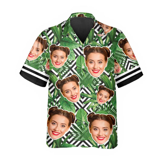 Green Pattern Tree Personalized Hawaiian Shirt, Custom Hawaiian Shirts With Face Moonbestprint