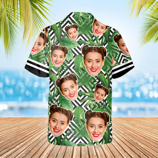 Green Pattern Tree Personalized Hawaiian Shirt, Custom Hawaiian Shirts With Face Moonbestprint