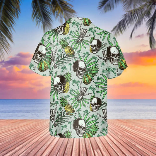 Green Pineapple Skull Hawaiian Shirt, Hawaiian Button Up Shirt, Tropical Shirts For Men Moonbestprint