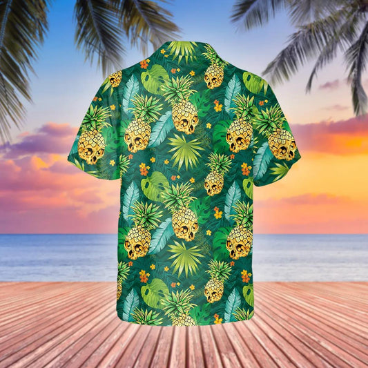 Green Pineapple Skull Tropical Hawaiian Shirt, Hawaiian Button Up Shirt, Tropical Shirts For Men Moonbestprint