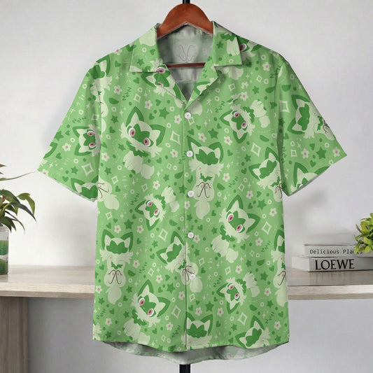 Green Sprigatito Cute Pattern Pokémon Hawaiian Shirt – Moonbestprint